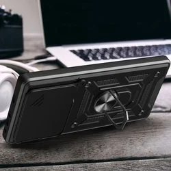 Telefontok Xiaomi 15T 5G - Camshield - fekete szilikon tok, kitámasztó ujjgyűrűvel, csúsztatható kameravédővel-3