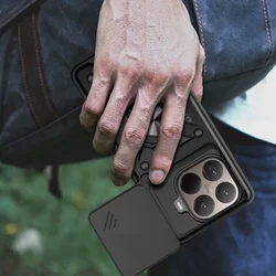 Telefontok Xiaomi 15T Pro 5G - Camshield - fekete szilikon tok, kitámasztó ujjgyűrűvel, csúsztatható kameravédővel-3