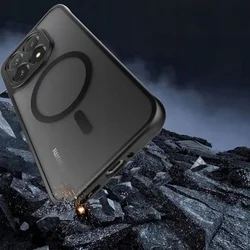 Telefontok Xiaomi 15T 5G - Tech-Protect Magmat MagSafe kompatibilis áttetsző műanyag hátlap tok, fekete szilikon kerettel-3