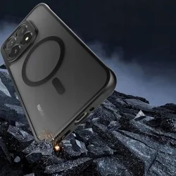 Telefontok Xiaomi 15T Pro 5G - Tech-Protect Magmat MagSafe kompatibilis áttetsző műanyag hátlap tok, fekete szilikon kerettel-3