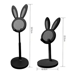 Univerzális asztali telefontartó állvány, nyuszi formás, fekete-2