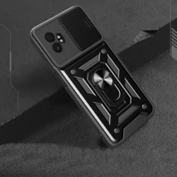 Telefontok Samsung Galaxy Xcover 7 Pro 5G - Camshield - fekete szilikon tok, kitámasztó ujjgyűrűvel, csúsztatható kameravédővel-2