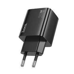 Hoco N55 - 2XUSB / 2XType-C (USB-C) portos fekete hálózati gyors töltőfej, 20W-1