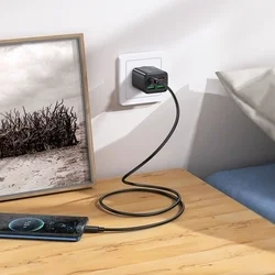 Hoco N56 - 2XUSB / 2XType-C (USB-C) portos fekete hálózati gyors töltőfej, 30W-3