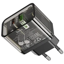 Hoco N34 - USB / Type-C (USB-C) portos átlátszó hálózati gyors töltőfej, 20W-3