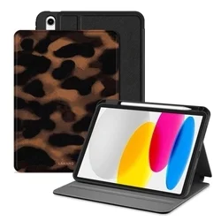 Tablettok iPad 10.9 (iPad 10) - LAMANO párduc mintás smart case, ceruza tartóval-1