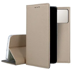 Telefontok Samsung Galaxy S26 Edge - arany mágneses szilikon keretes könyvtok-3