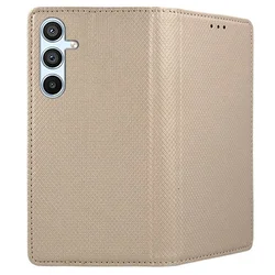 Telefontok Samsung Galaxy A57 5G - arany mágneses szilikon keretes könyvtok-2