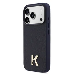 Telefontok iPhone 17 Pro - Karl Lagerfeld Saffiano Leather - Metal K & Karl Logo - MagSafe kompatibilis sötétkék hátlap tok-1