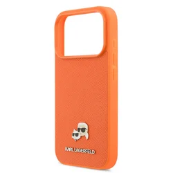 Telefontok iPhone 17 Pro - Karl Lagerfeld Saffiano Leather - K&C Head Logo - MagSafe kompatibilis narancs hátlap tok-4