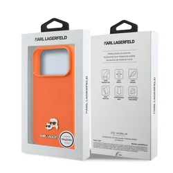 Telefontok iPhone 17 Pro - Karl Lagerfeld Saffiano Leather - K&C Head Logo - MagSafe kompatibilis narancs hátlap tok-7