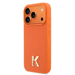 Telefontok iPhone 17 Pro - Karl Lagerfeld Saffiano Leather - Metal K & Karl Logo - MagSafe kompatibilis narancs hátlap tok-1