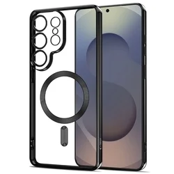  Telefontok Samsung Galaxy S26 Ultra - MagSafe kompatibilis átlátszó hátlap tok, fekete szilikon kerettel-1