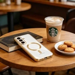  Telefontok Samsung Galaxy S26+ Plus - MagSafe kompatibilis átlátszó hátlap tok, arany szilikon kerettel-3