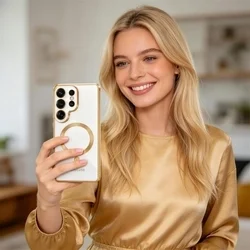  Telefontok Samsung Galaxy S26 Ultra - MagSafe kompatibilis átlátszó hátlap tok, arany szilikon kerettel-4