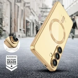 Telefontok Samsung Galaxy A57 5G - MagSafe kompatibilis átlátszó hátlap tok, arany szilikon kerettel-3