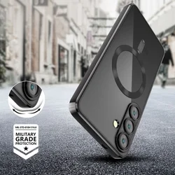 Telefontok Samsung Galaxy A57 5G - MagSafe kompatibilis átlátszó hátlap tok, fekete szilikon kerettel-2