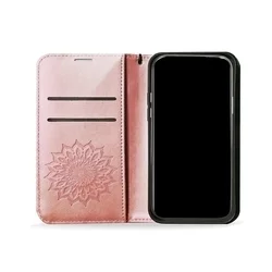 Telefontok Samsung Galaxy S26 - MEZZO mandala mintás rose gold mágneses szilikon keretes könyvtok-4