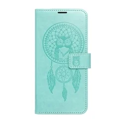 Telefontok Samsung Galaxy S26 - MEZZO bagoly mintás zöld mágneses szilikon keretes könyvtok-1