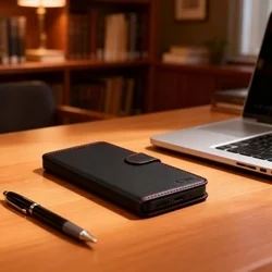 Telefontok Samsung Galaxy A57 5G - Tech- Protect Wallet - fekete bőr könyvtok, ráhajtófüllel ﻿-5