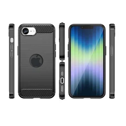 Telefontok iPhone 17e - Carbon Fiber - fekete szilikon hátlap tok (Apple logónál kivágással)-2
