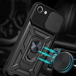 Telefontok iPhone 17e - Camshield - fekete szilikon tok, kitámasztó ujjgyűrűvel, csúsztatható kameravédővel-3