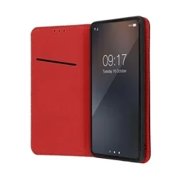 Telefontok iPhone 17e - Eredeti bőr Smart piros mágneses szilikon keretes könyvtok-2