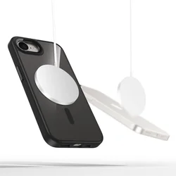 Telefontok iPhone 17e - Tech-Protect Magmat - MagSafe kompatibilis átlátszó műanyag hátlap tok, fekete szilikon kerettel-1