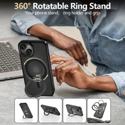 Telefontok iPhone 17e - Tech-Protect Magring - MagSafe kompatibilis áttetsző műanyag hátlap tok, fekete szilikon kerettel, kitámasztóval ﻿-1