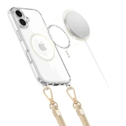 Telefontok iPhone 17e - Tech-Protect Flexair Chain - MagSafe kompatibilis átlátszó műanyag hátlap tok + arany/fekete nyakba akasztó-2