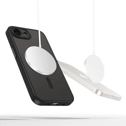 Telefontok iPhone 17e - Tech- Protect MagCam - MagSafe kompatibilis áttetsző műanyag hátlap tok, fekete szilikon kerettel, mágneses kameravédővel-1