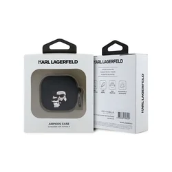 Airpods 4 tartó: Karl Lagerfeld & Choupette 3D - fekete szilikon tok-2