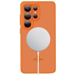 Telefontok Samsung Galaxy S26 Ultra - Tech-Protect Magmat - MagSafe kompatibilis áttetsző műanyag hátlap tok, narancssárga szilikon kerettel-2