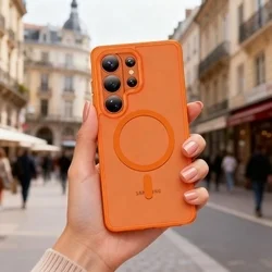 Telefontok Samsung Galaxy S26 Ultra - Tech-Protect Magmat - MagSafe kompatibilis áttetsző műanyag hátlap tok, narancssárga szilikon kerettel-8