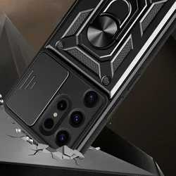 Telefontok Samsung Galaxy S26 Ultra - Camshield - fekete szilikon tok, kitámasztó ujjgyűrűvel, csúsztatható kameravédővel-3