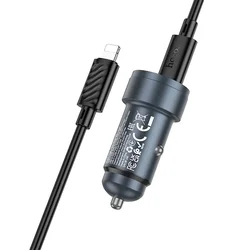 Autós töltő HOCO Z57A  - USB / Type-C szivartöltő fej 3A, fekete + Lightning / Type-C (USB-C) kábel, 1m-2