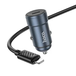 Autós töltő HOCO Z57 - Type-C (USB-C) szivartöltő fej 30W, fekete + Lightning / Type-C (USB-C) kábel, 1m-2