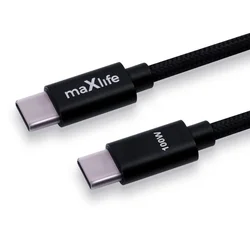 Maxlife MXUC-12 Kábel - Type-C (USB-C) / Type-C (USB-C) fekete szövet kábel 2m, 100W-1