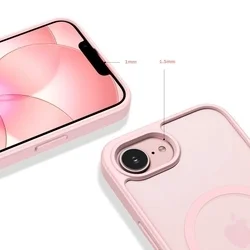 Telefontok iPhone 16e - Tech-Protect Basicmag - MagSafe kompatibilis áttetsző műanyag hátlap tok, pink szilikon kerettel-3