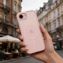 Telefontok iPhone 17e - Tech-Protect Basicmag - MagSafe kompatibilis áttetsző műanyag hátlap tok, pink szilikon kerettel-5