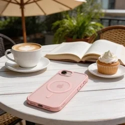 Telefontok iPhone 17e - Tech-Protect Basicmag - MagSafe kompatibilis áttetsző műanyag hátlap tok, pink szilikon kerettel-7