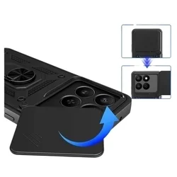 Telefontok Honor X7d - Camshield - fekete szilikon tok, kitámasztó ujjgyűrűvel, csúsztatható kameravédővel-1