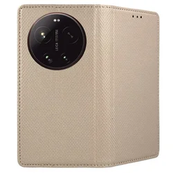 Telefontok Xiaomi 17 Ultra - arany mágneses szilikon keretes könyvtok-2