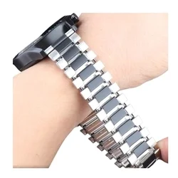 Okosóra szíj - Xiaomi Watch S3 - ezüst/fekete rugalmas fém szíj (22 mm)-2