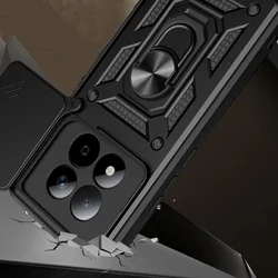 Telefontok Xiaomi Redmi Note 15 5G - Camshield - fekete szilikon tok, kitámasztó ujjgyűrűvel, csúsztatható kameravédővel-2