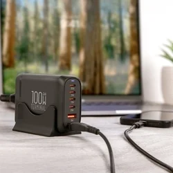 Hálózati töltő: OBAL:ME Terminal GaN - 4 Type-C (USB-C) / 2 USB porttal, hálózati töltő, fekete, 100W-4