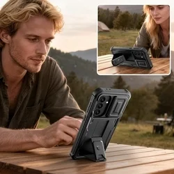 Telefontok Samsung Galaxy A36 5G - Tech-Protect Kevlar CAM+- átlátszó előlap + plexi fekete hátlapi 360°-os tok , kitámasztható-1