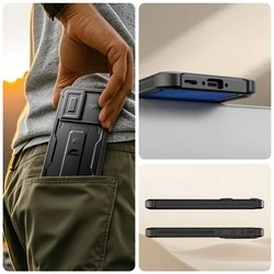 Telefontok Samsung Galaxy A37 5G - Tech-Protect Kevlar CAM+- átlátszó előlap + plexi fekete hátlapi 360°-os tok , kitámasztható-3