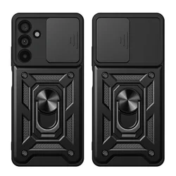 Telefontok Samsung Galaxy A27 5G - Camshield - fekete szilikon tok, kitámasztó ujjgyűrűvel, csúsztatható kameravédővel-1