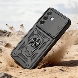 Telefontok Samsung Galaxy A27 5G - Camshield - fekete szilikon tok, kitámasztó ujjgyűrűvel, csúsztatható kameravédővel-6